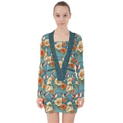 V-neck Bodycon Long Sleeve Dress 