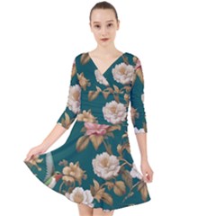 Quarter Sleeve Front Wrap Dress 