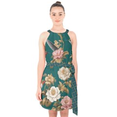 Halter Collar Waist Tie Chiffon Dress 