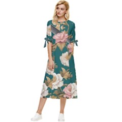 Bow Sleeve Chiffon Midi Dress 