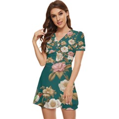 V-Neck High Waist Chiffon Mini Dress 