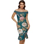 080f6de5-096e-4225-a1a8-67987f606164imagemarker Lorelei Off Shoulder Ruffle Split Hem Bodycon Dress