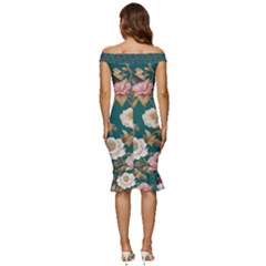 Off Shoulder Ruffle Split Hem Bodycon Dress 