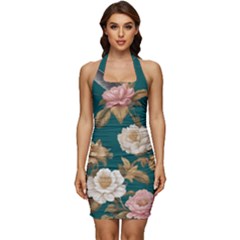 Sleeveless Wide Square Neckline Ruched Bodycon Dress 