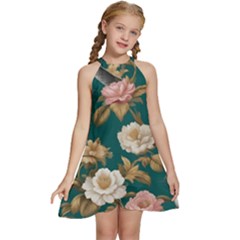 Kids  Halter Collar Waist Tie Chiffon Dress 