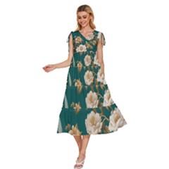 V-Neck Drawstring Shoulder Sleeveless Maxi Dress 