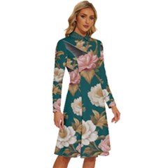 Long Sleeve Shirt Collar A-Line Dress 