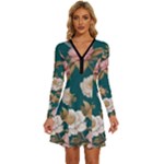 080f6de5-096e-4225-a1a8-67987f606164imagemarker Lorelei Long Sleeve Deep V Mini Dress 
