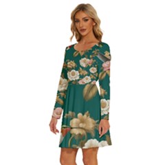 Long Sleeve Wide Neck Velvet Dress 