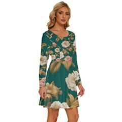 Long Sleeve Wide Neck Velvet Dress 