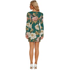Long Sleeve Square Neck Bodycon Velvet Dress 
