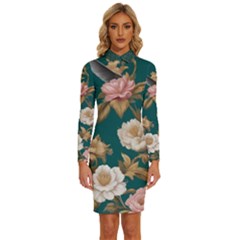 Long Sleeve Shirt Collar Bodycon Dress 
