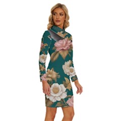 Long Sleeve Shirt Collar Bodycon Dress 