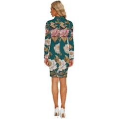 Long Sleeve Shirt Collar Bodycon Dress 