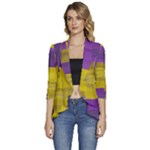 Plaid Purple And 02f5b (1) Women s 3/4 Sleeve Ruffle Edge Open Front Jacket