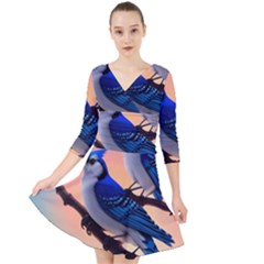 Quarter Sleeve Front Wrap Dress 