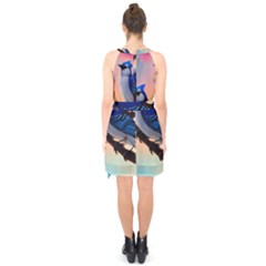 Halter Collar Waist Tie Chiffon Dress 