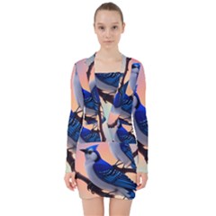 V-neck Bodycon Long Sleeve Dress 