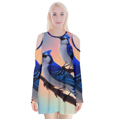 Bluebird Velvet Long Sleeve Shoulder Cutout Dress from ArtsNow.com