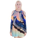 Bluebird Velvet Long Sleeve Shoulder Cutout Dress