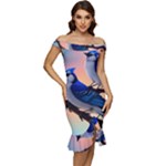 Bluebird Off Shoulder Ruffle Split Hem Bodycon Dress