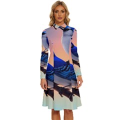 Long Sleeve Shirt Collar A-Line Dress 