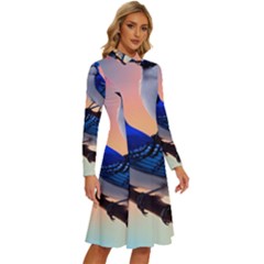 Long Sleeve Shirt Collar A-Line Dress 