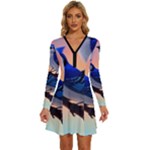 Bluebird Long Sleeve Deep V Mini Dress 