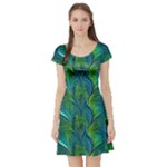 Feathered Short Sleeve Skater Dress
