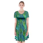 Feathered Short Sleeve V-neck Flare Dress