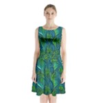 Feathered Sleeveless Waist Tie Chiffon Dress