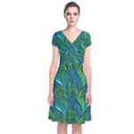 Feathered Short Sleeve Front Wrap Dress