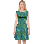 Feathered Capsleeve Midi Dress