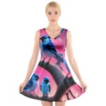 Violet Birds V-Neck Sleeveless Dress