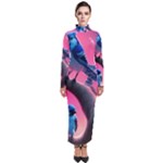 Violet Birds Turtleneck Maxi Dress