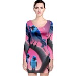 Violet Birds Long Sleeve Velvet Bodycon Dress