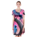 Violet Birds Short Sleeve V-neck Flare Dress