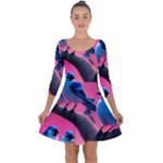 Violet Birds Quarter Sleeve Skater Dress