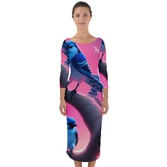 Quarter Sleeve Midi Bodycon Dress 
