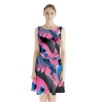 Violet Birds Sleeveless Waist Tie Chiffon Dress