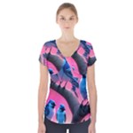 Violet Birds Short Sleeve Front Detail Top