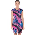 Violet Birds Capsleeve Drawstring Dress 