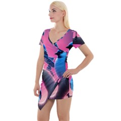 Short Sleeve Asymmetric Mini Dress 