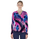 Violet Birds V-Neck Long Sleeve Top