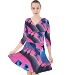 Violet Birds Quarter Sleeve Front Wrap Dress
