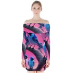 Violet Birds Long Sleeve Off Shoulder Dress
