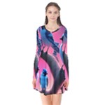 Violet Birds Long Sleeve V-neck Flare Dress