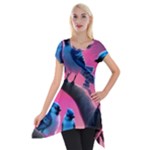 Violet Birds Short Sleeve Side Drop Tunic