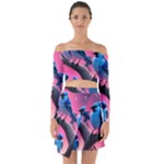Violet Birds Off Shoulder Top with Skirt Set