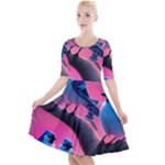 Violet Birds Quarter Sleeve A-Line Dress